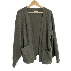 American Eagle Outfitters Waffle Knit Cardigan Olive Green Oversized Women's M